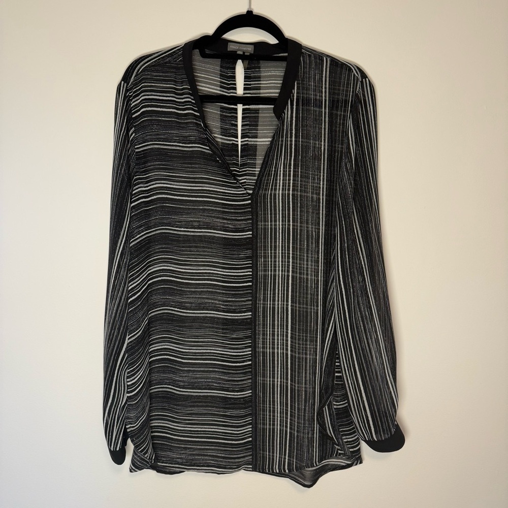 Vince Camuto Black and White Long Sleeve Blouse Size XL
